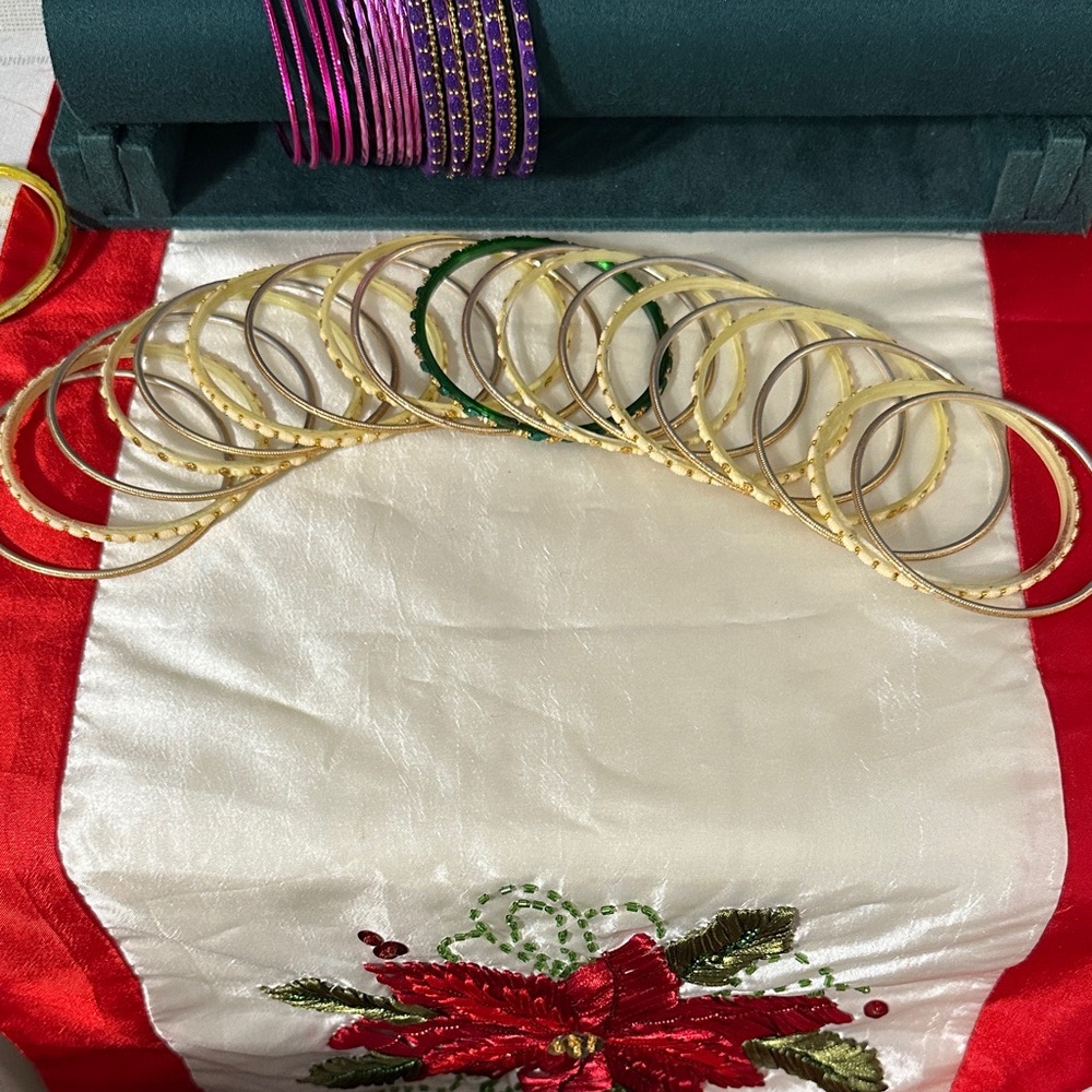 Pretty Gold and Cream 19 Bangle Set - Picture 2 of 2